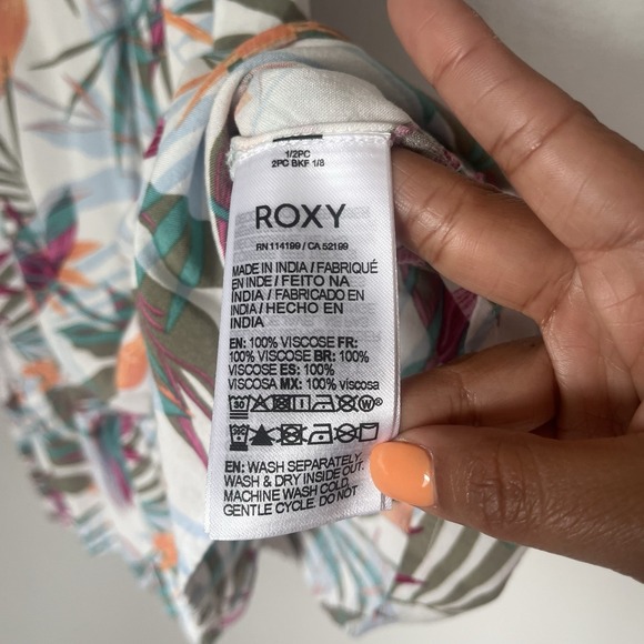 ROXY Tropical Floral Womens Sundress Dress White Cream Sleeveless Medium Summer - Picture 3 of 9